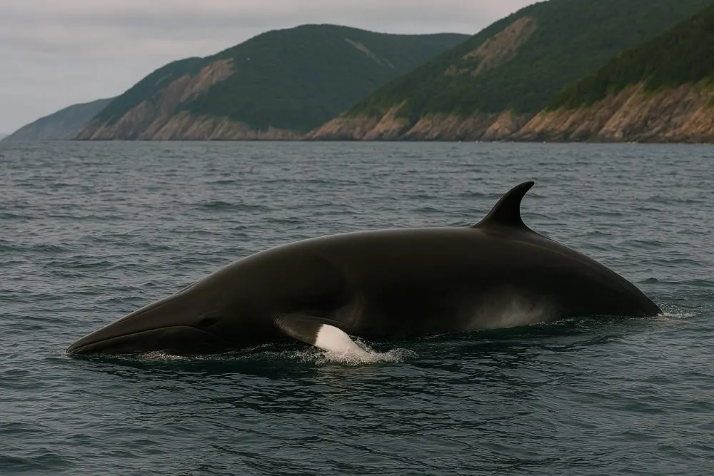 Minke whale showing its distinctive white arm bands near Cape Breton Highlands